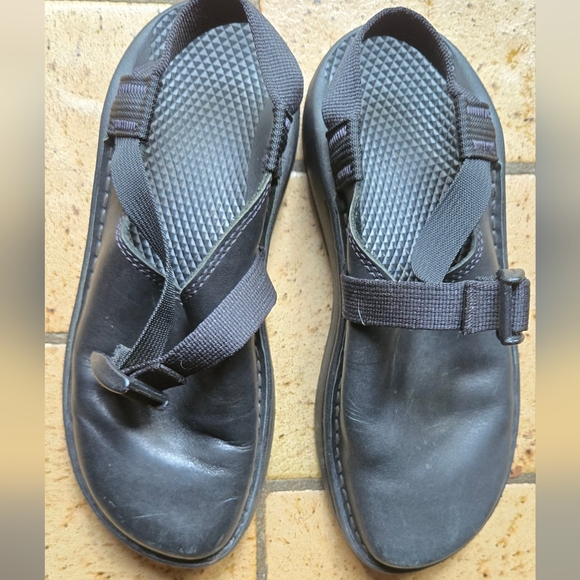 Chaco gorgeous black leather "Vibrum" sandle slide work clog sz7.5 - Picture 2 of 6